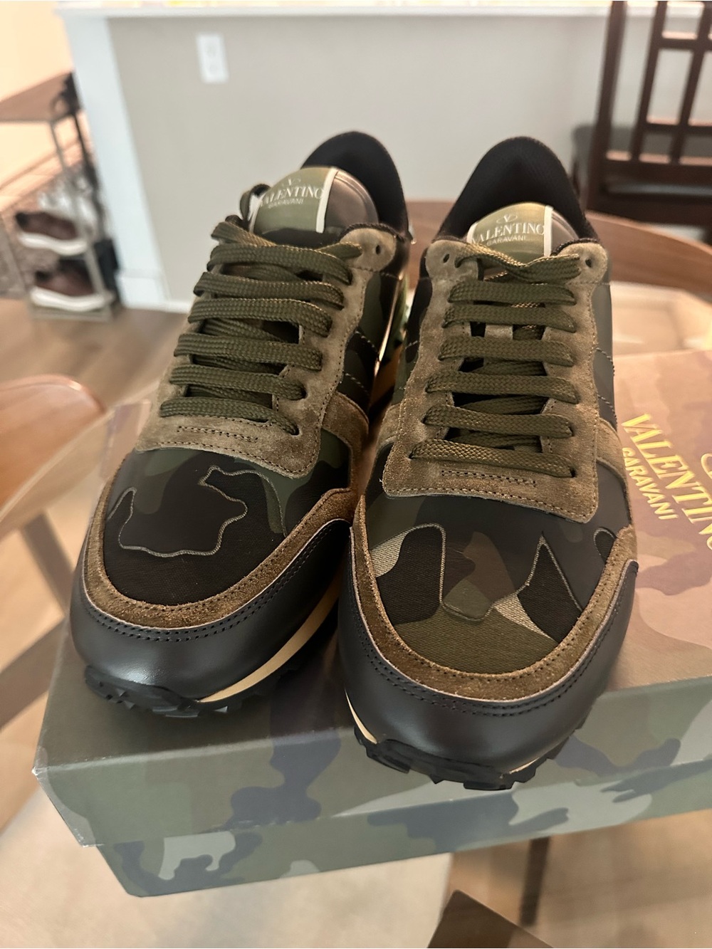 Valentino Garavani Men’s Camouflage Olive and Black Low-Top Sneakers
